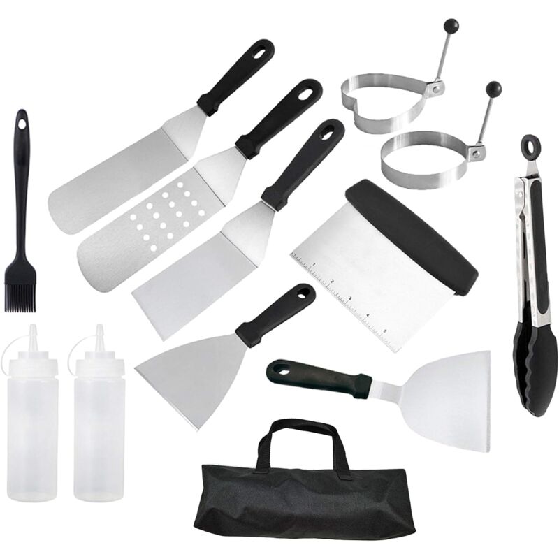 foto del prodotto 13 piece bbq spatula utensil set, heavy duty stainless steel professional bbq spatula