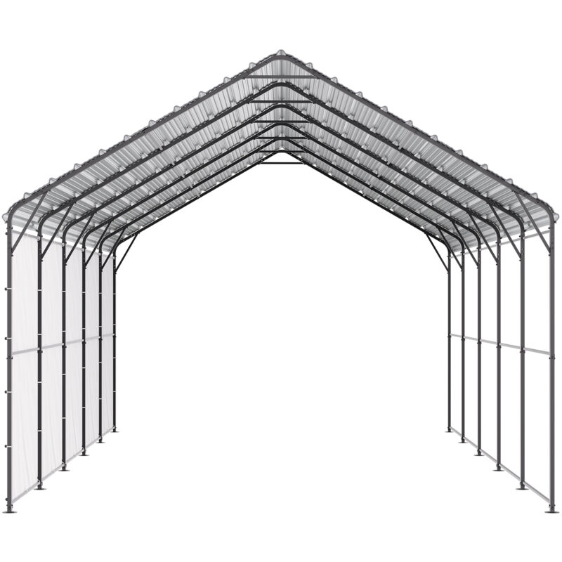 foto del prodotto 13 x 26 carport in metallo resistente, tenda per auto da esterno con struttura e tetto in acciaio zincato, pareti laterali rimovibili, riparo