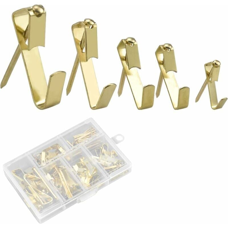 foto del prodotto 130 pezzi ganci da parete in metallo ganci per quadri con kit di chiodi ganci da parete per cornici colore oro ymyny