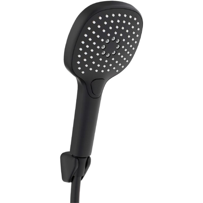 foto del prodotto 1303500 doccetta per doccia con tubo quadrata nero opaco, set doccia con flessibile e supporto, soffione doccia multigetto universale, soffione