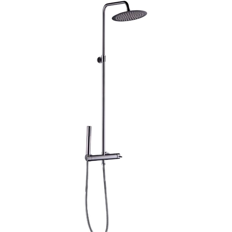 foto del prodotto 131710040 colonna doccia pureshower con miscelatore colore grigio canna di fucile, soffione tondo 25 cm a pioggia anticalcare, altezza regolabile