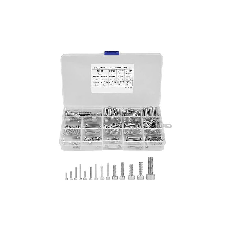immagine 0 del prodotto 135 pezzi m2.5 m3 m4 m5 m6 m8 set di viti a testa esagonale in acciaio inossidabile 304