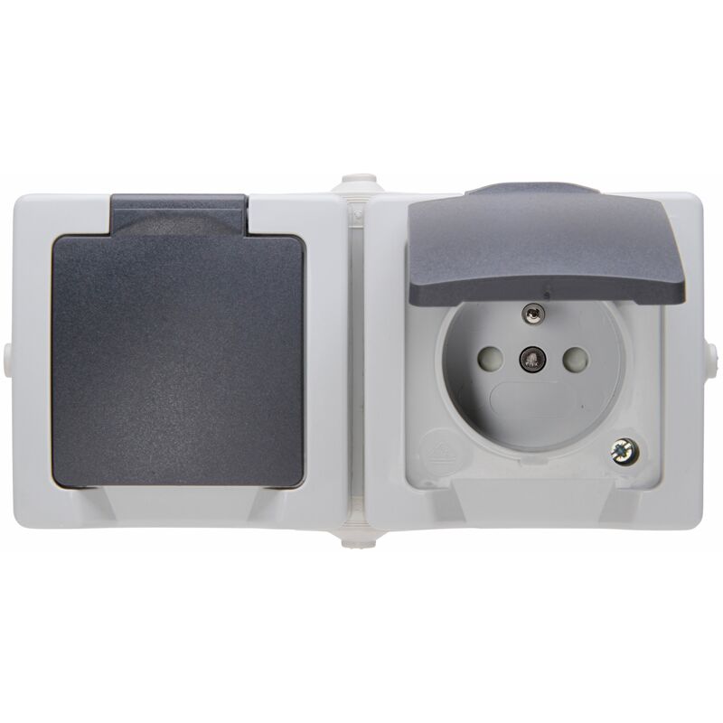 foto del prodotto 137156005 mitten per presa schuko 2 prese con coperchio ribaltabile e elevata protezione da contatto ap fr nautic grigio, 1 pezzi kopp