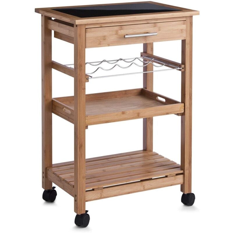 foto del prodotto 13778 carrello da cucina in bamb con piano in vetro, 58 x 40 x 85 cm zeller