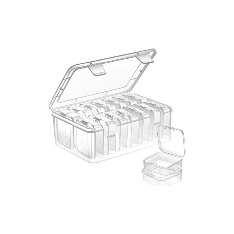 immagine 0 del prodotto 14 piccole scatole di plastica con coperchio, con 1 grande contenitore di plastica, mini scatola di immagazzinaggio trasparente per perline, tappi