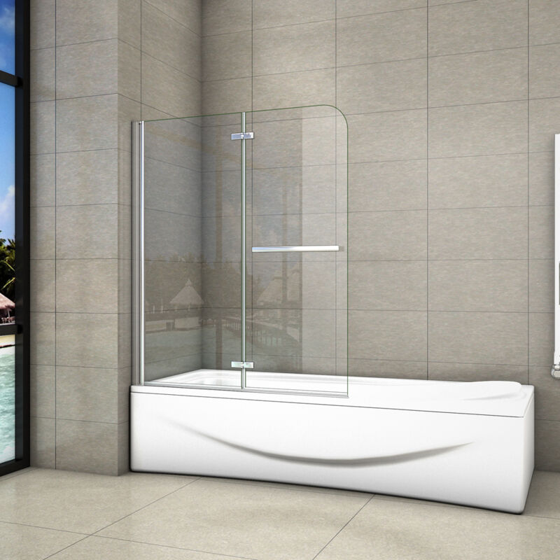 foto del prodotto 140 cm sopravasca parete vasca da bagno due ante movibili con maniglia portasciugamani vetro 6 mm temperato anticalcare 110 cm