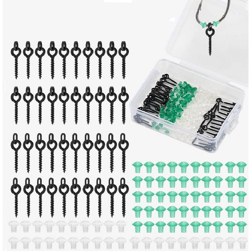 foto del prodotto 140 ganci a vite per la pesca alla carpa con anello elastico per chod rigs
