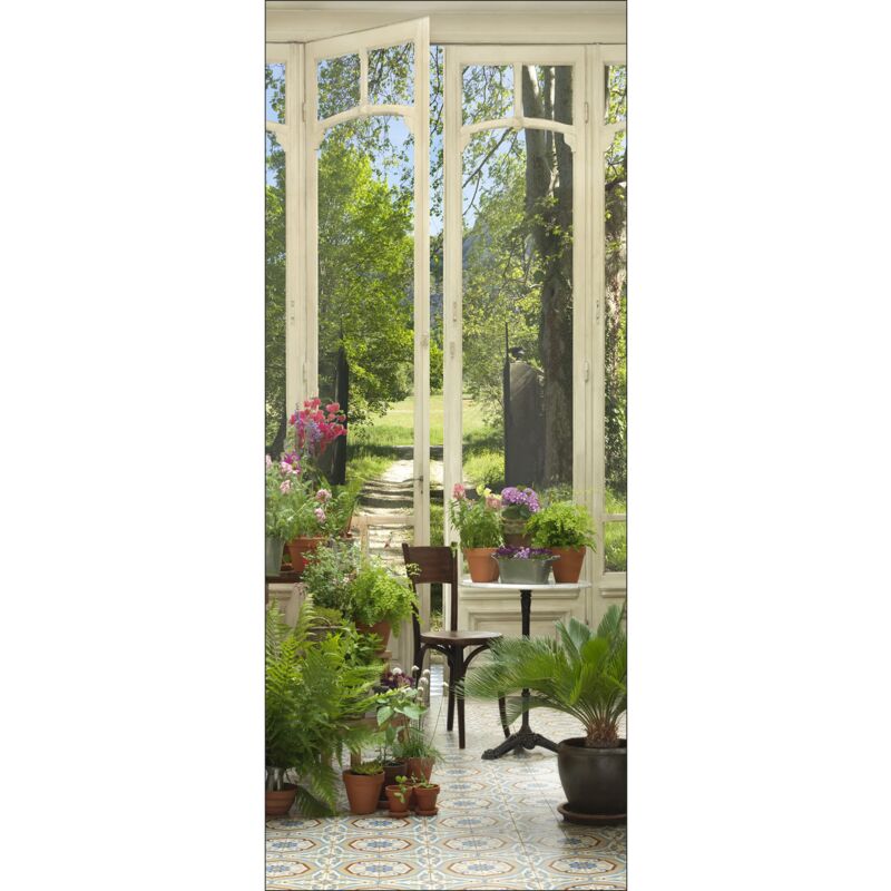 foto del prodotto 141024 adesivo per pareti e porte, formato grande, trompe l oeil porta giardino d inverno, 204 x 83 cm plage
