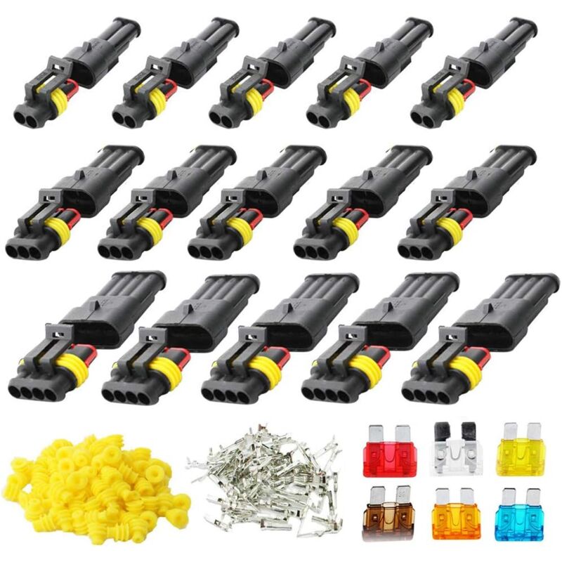 foto del prodotto 15 kit 2 pin 3 pin 4 pin connettore elettrico impermeabile per auto, spina impermeabile per auto, antipolvere, isolato e sigillato aiperq