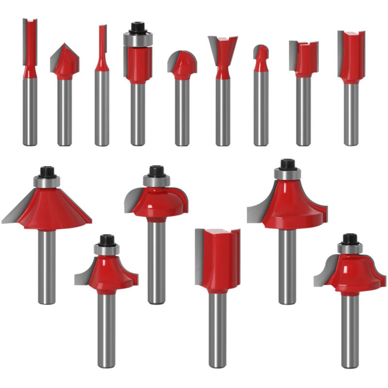 foto del prodotto 15 pezzi 6,35 mm gambo fresa set tungsteno carburo fresa set utensile lavorazione del legno carburo profilo bit