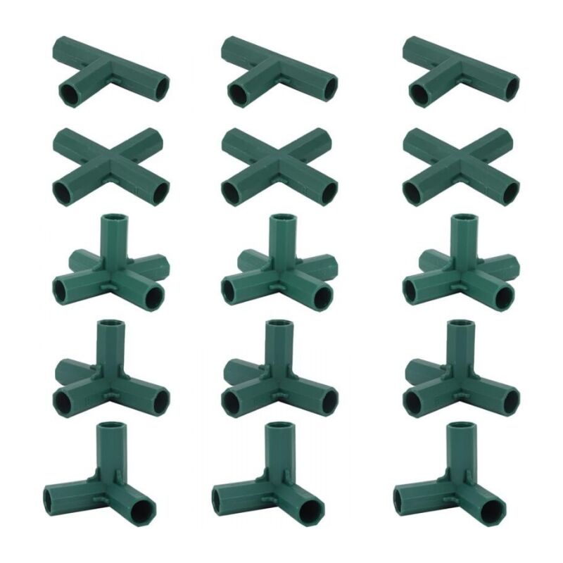 foto del prodotto 15 pezzi connettori per telaio serra, connettori angolari per telaio giardino 16 mm asta elicoidale 5 tipi di supporto stabile e resistente per serra