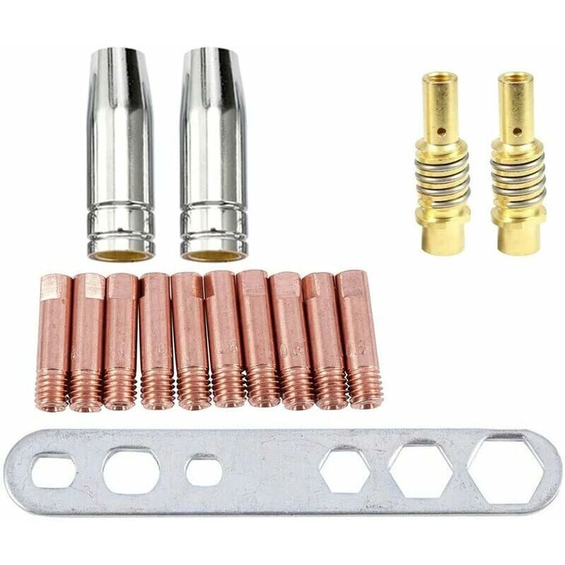 foto del prodotto 15 pezzi di materiali di consumo per torcia di saldatura adatti per ugello di saldatura mb15ak mig mag, ugello a gas conico, supporto per ugello