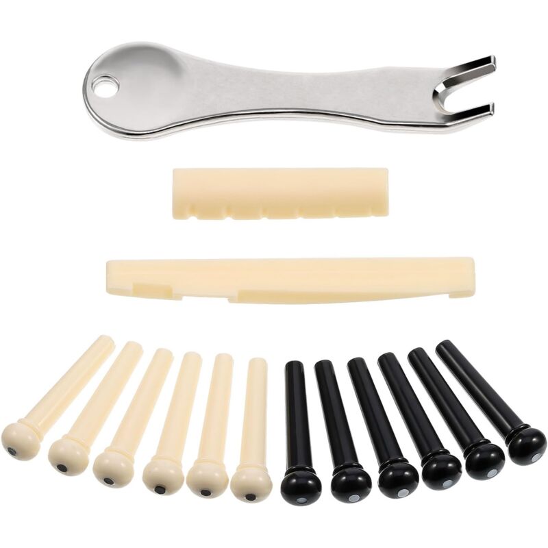 foto del prodotto 15 pezzi estrattore per la rimozione dei perni del ponte della chitarra acustica con dado della sella della chitarra e 12 perni del ponte della