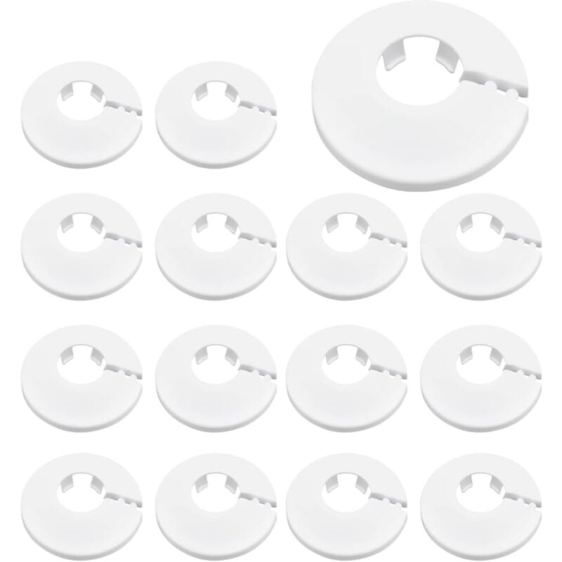 foto del prodotto 15 pezzi morsetti per tubi flessibili del radiatore copritubo in plastica solida bianca per tubo rosone rotondo diametro copertura decorazione