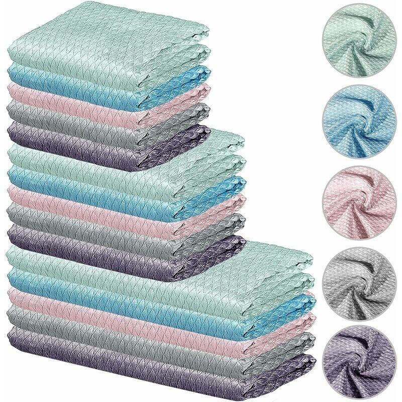 foto del prodotto 15 pezzi panni in microfibra miracle cloth, panni per la pulizia di finestre e superfici 40x30 cm, 30x30 cm 