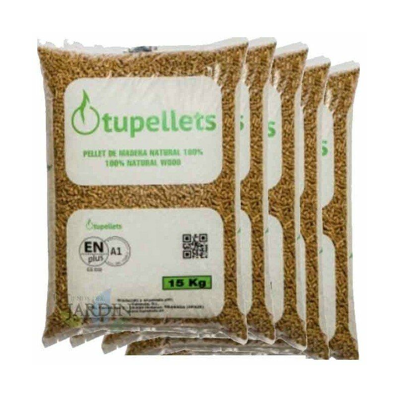 foto del prodotto 150 kg di pellet di legno 100 naturale per il riscaldamento. 10 sacchi da 15 kg.