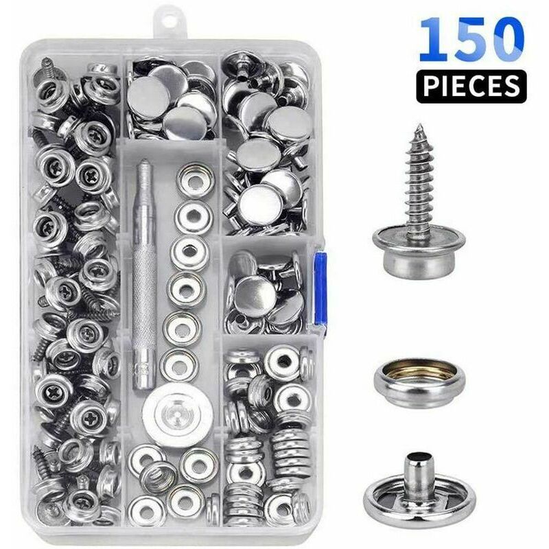 foto del prodotto 150 pezzi bottoni automatici in tela marina con viti in metallo di qualit marina con 2 pezzi di strumenti di fissaggio per copertura barca, mobili