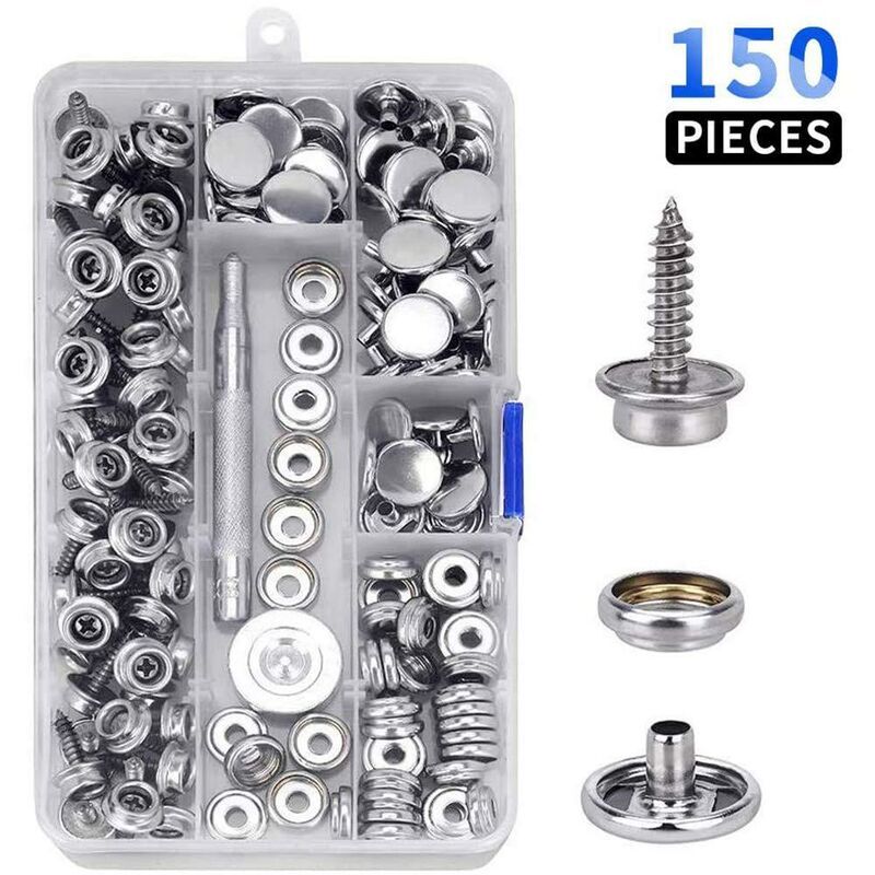 foto del prodotto 150 pezzi bottoni automatici in tela marina con viti in metallo di qualit marina con 2 pezzi di strumenti di fissaggio per mobili di copertura per