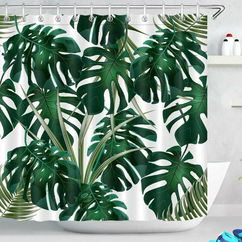foto del prodotto 150180cm tenda da doccia verde scuro monstera leaves impermeabile anti muffa tende da bagno in poliestere bianco