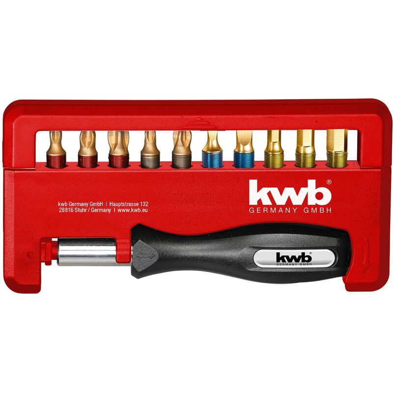 foto del prodotto 154020 set bit box in titanio da 12 pezzi incluso portabit e cacciavite universale con attacco 1 4 kwb