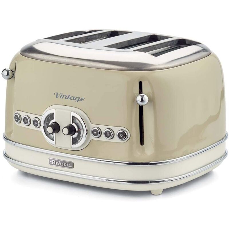 foto del prodotto 156 tostapane vintage 4 fette di pane senza pinze 6 livelli di tostatura defrost 1600 watt linea vintage beige ariete