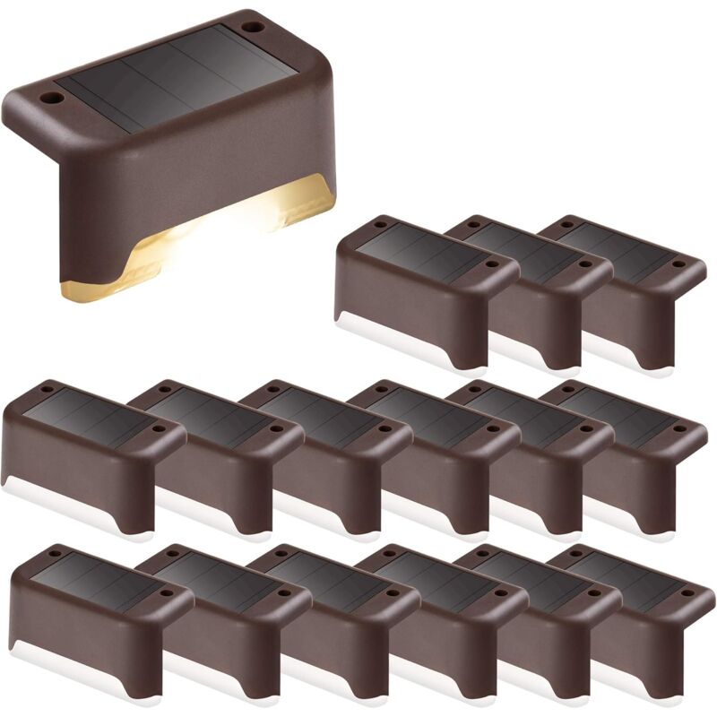foto del prodotto 16 confezioni di luci solari per scale, luci led impermeabili per scale esterne, gradini, recinzioni, cortili, terrazze, grondaie, vialetti,