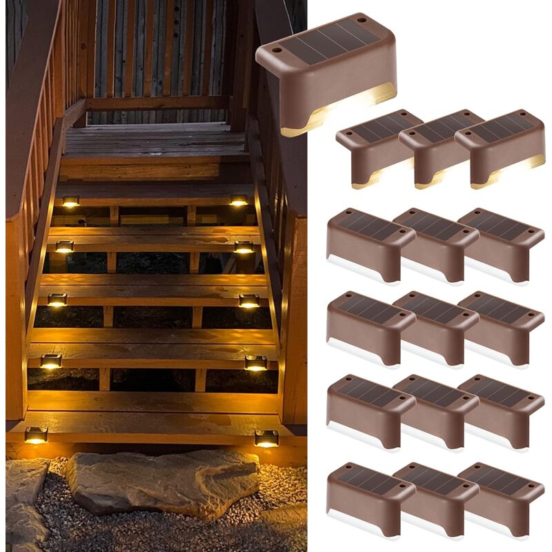 foto del prodotto 16 luci solari per scale, luci solari esterne impermeabili per scale, gradini, recinzione, patio, terrazza, grondaia, vialetto, decorazione, bianco
