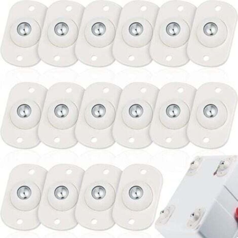 foto del prodotto 16 mini rotelle girevoli autoadesive in plastica con sfera in acciaio inossidabile per mobili, scatole portaoggetti, bidoni della spazzatura lablanc