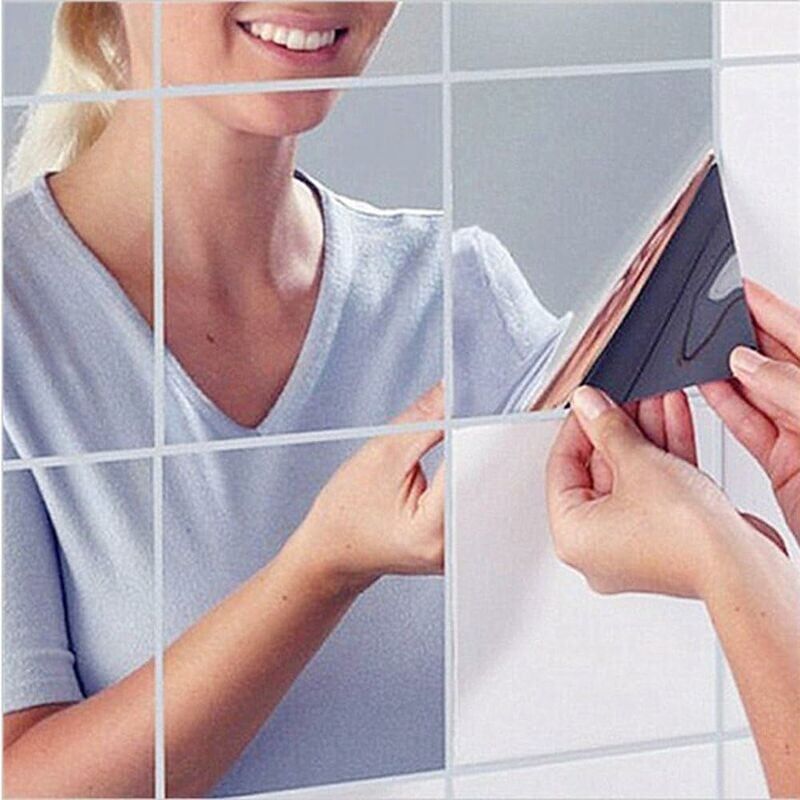 foto del prodotto 16 pezzi adesivo specchio adesivo decorativo specchio quadrato argento rimovibile mosaico decorativo 15 cm x 15 cm decalcomania 3d mosaico