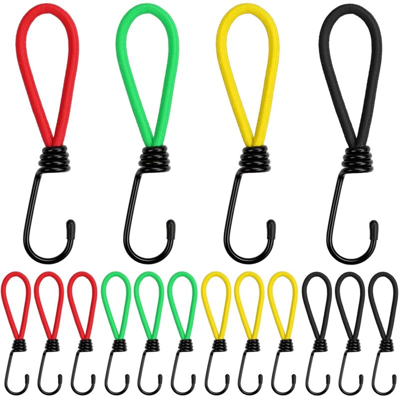 foto del prodotto 16 pezzi di corde elastiche con ganci, ganci elastici per tende, ganci per tende da campeggio, cinghie elastiche in gomma, per campeggio, teloni,