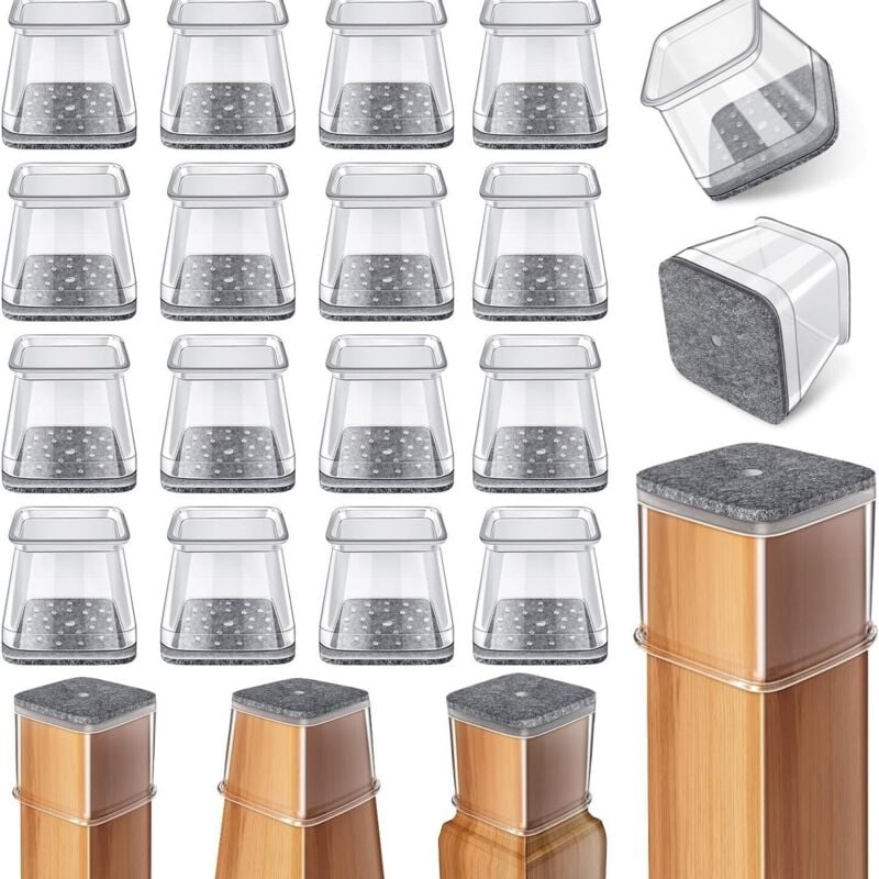foto del prodotto 16 protezioni quadrate in silicone per gambe di sedie, protezioni trasparenti in silicone per pavimenti in legno e piastrelle, per gambe di sedie con