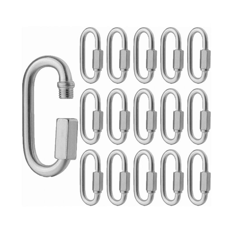 foto del prodotto 16 pz moschettoni con bloccaggio quick link m5 in acciaio inossidabile forma 304 d, mini moschettone a vite per escursionismo, campeggio, accessori