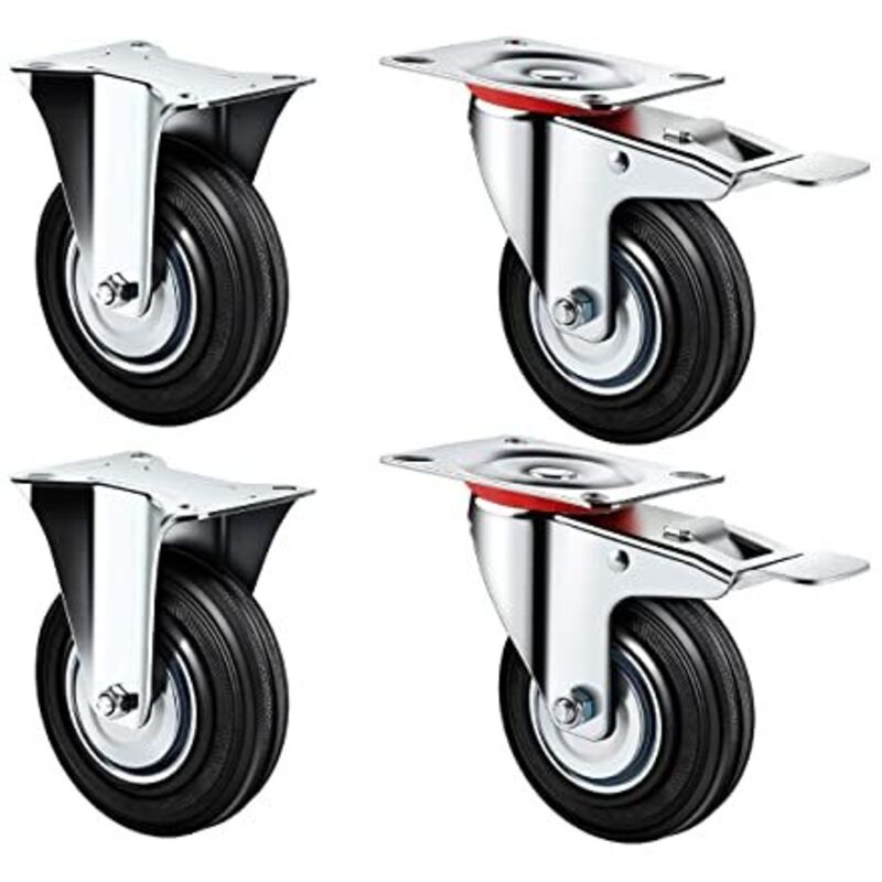 foto del prodotto 1603bk - set di 4 ruote industriali diametro 100 mm. 2 con piastra fissa 2 con piastra girevole e freno - kippen