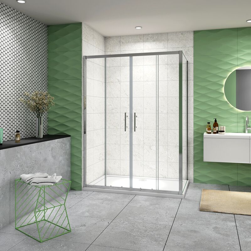 immagine 0 del prodotto 160x80x185 cm box doccia angolare porta scorrevole con parete fissa vetro 5 mm ingresso centrale temperato trasparente profilo cromato lucido