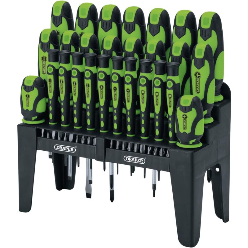 foto del prodotto 16760, set di cacciaviti e punte con impugnatura morbida, colore verde 47 pezzi - draper