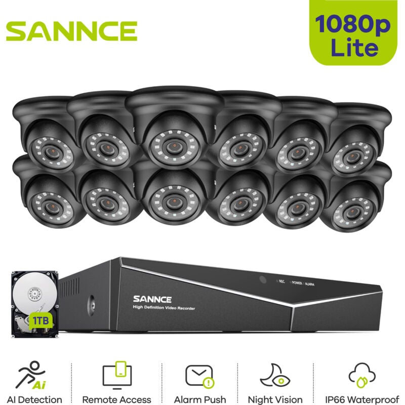 foto del prodotto 16ch kit videosorveglianza 1080p dvr telecamere ir monitor remoto visione notturna sicurezza sistema 1tb hdd sannce
