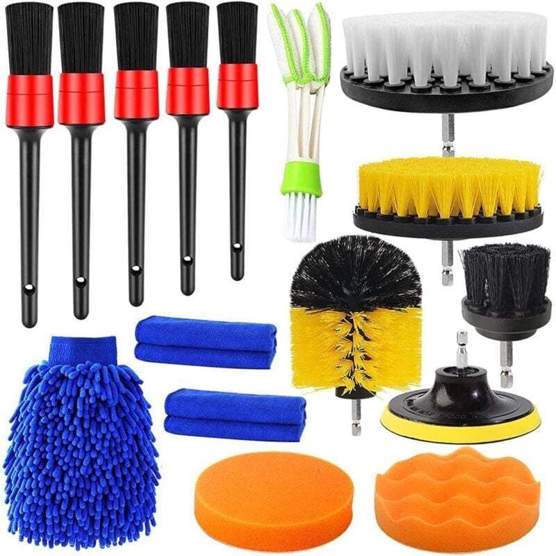 foto del prodotto 16pcs lot de brosse nettoyage voiture,pinceau detailing auto,kit de brosse nettoyage voiture interieur exterieur,brosse nettoyage perceuse