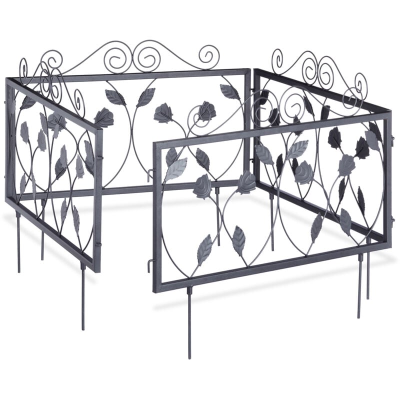 foto del prodotto 16x bordura per aiuola in metallo, set di pannelli con foglie recinzione giardino 16 pannelli 34,5 x 56,5 cm, nero