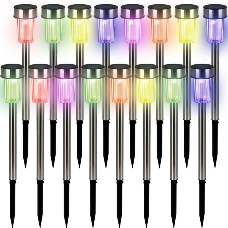 foto del prodotto 16x lampade solari a led da giardino faretti multicolore con sensore in acciaio inox 36cm monzana