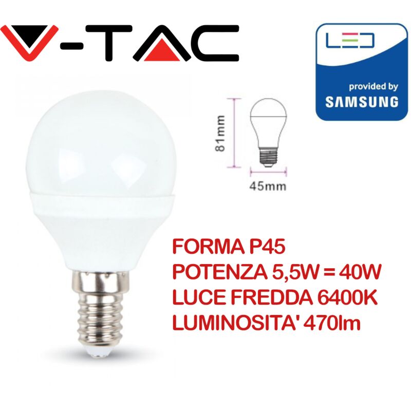 foto del prodotto 170 lampada lampadina led mini globo 5,5w e14 luce bianco freddo 6400k 470 lumen by samsung - v-tac