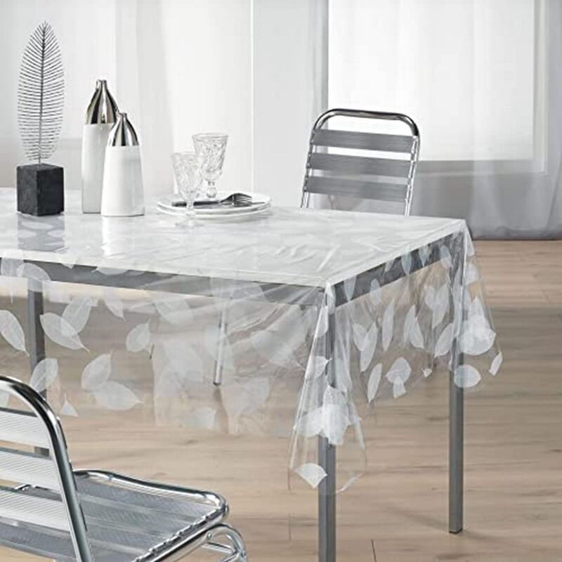 foto del prodotto 1710329, tovaglia trasparente rettangol , 140 x 240 cm , feuille , cristal stampato , bianco douceur d int rieur