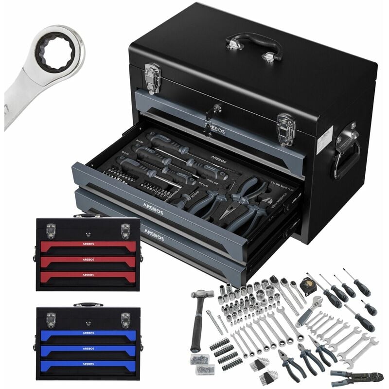 foto del prodotto 172 tlg toolbox cassetta degli attrezzi con 3 cassetti antracite arebos