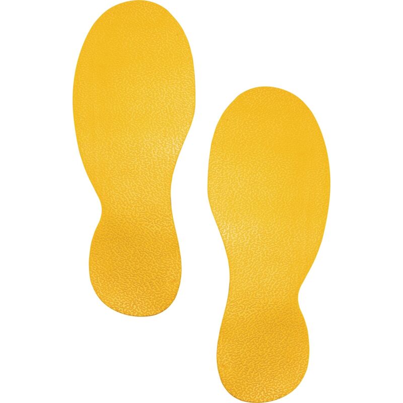foto del prodotto 172704 marcatura a pavimento forma del piede, piedini di marcatura autoadesivi, 5 coppie, ral 1003 giallo segnaletico durable