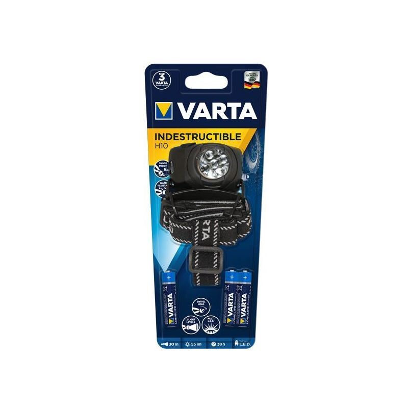 foto del prodotto 17730 torcia led da testa indestructible head light h10, 3 pile ministilo aaa longlife power incl, 55 lumen, ultraleggera con 5 led, resistente a