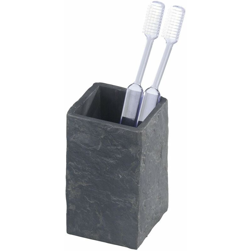 foto del prodotto 17920100 bicchiere portaspazzolini slate rock finitura effetto ardesia, poliresina, 6.4 x 10.5 x 6.4 cm, grigio antracite wenko