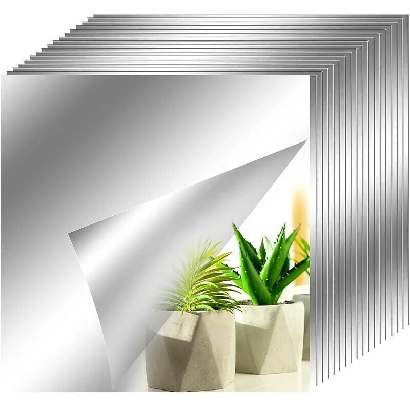 foto del prodotto 18 pezzi adesivo specchio adesivo decorativo specchio quadrato argento rimovibile mosaico decorativo autoadesivo bagno soggiorno camera da letto 15
