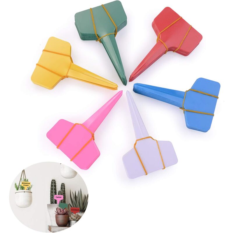 foto del prodotto 180 etichette adesive in plastica tipo t per piante, spesse, impermeabili, multicolore, per piante da giardino 6 x 10 cm 