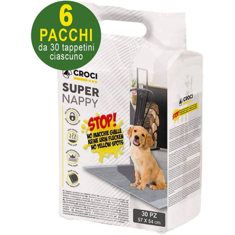 foto del prodotto 180 tappetini igienici per cani supernappy carbone attivo 57x54 cm - 6 pacchi da 30 pezzi cad.