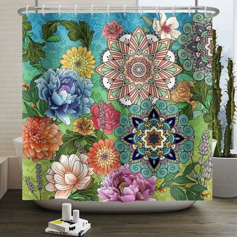 foto del prodotto 180lx180hcm tenda da doccia astratta con fiori boh mien, tenda da bagno con fogliame, antimuffa, impermeabile, in poliestere, tenda da bagno lavabile