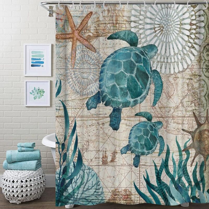 foto del prodotto 180x180cm tenda da doccia con 12 ganci ad asciugatura rapida, tartaruga, tessuto in poliestere impermeabile lavabile in lavatrice, tende da bagno